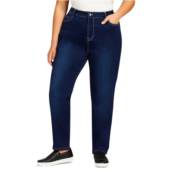Avenue Women's Plus Size Butter Denim Straight Leg Dark Wash Skinny Jeans 32 TL - Picture 1 of 15